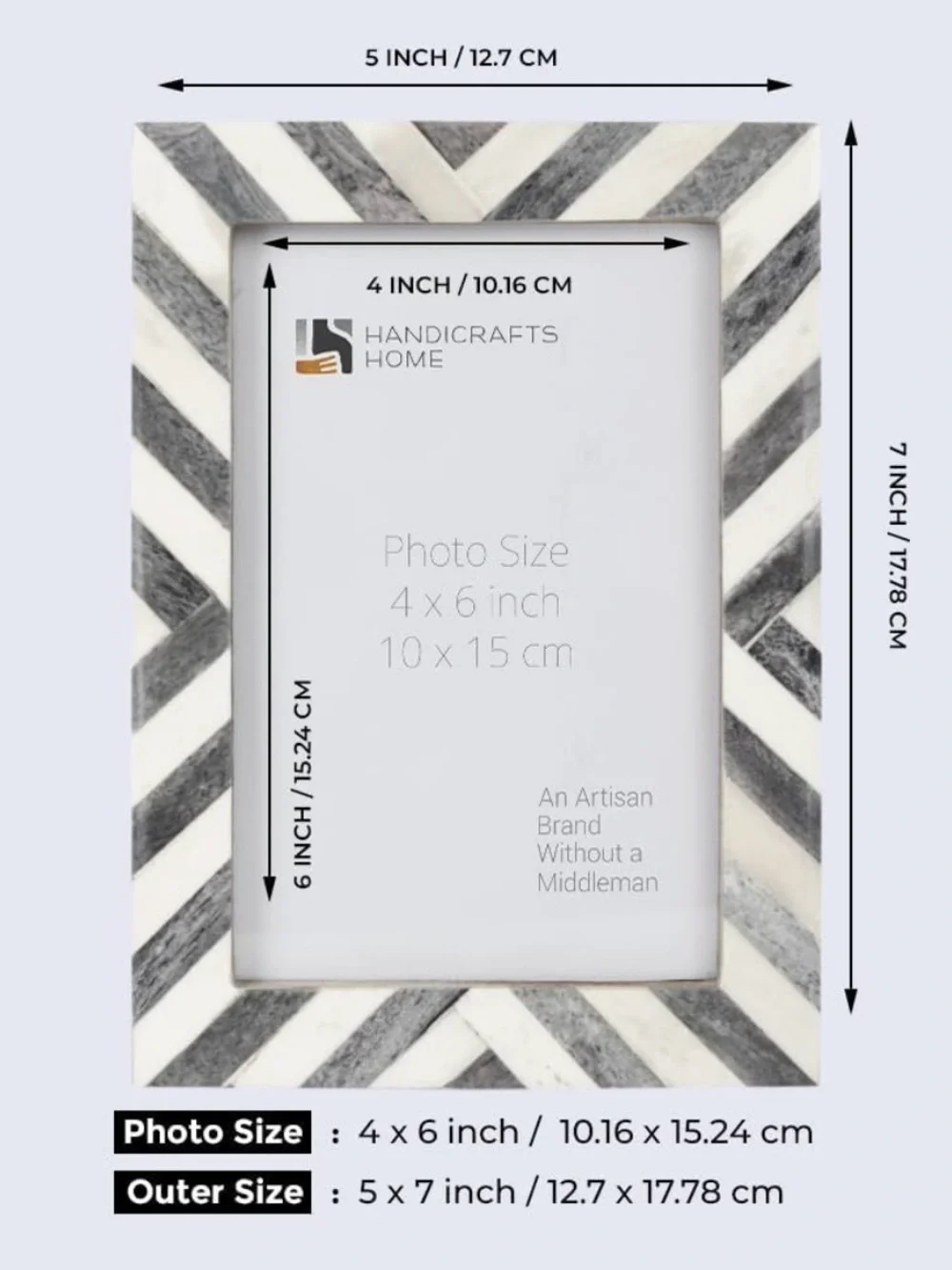 Handicrafts Home Striped 5x7 Photo Frame in White and Gray